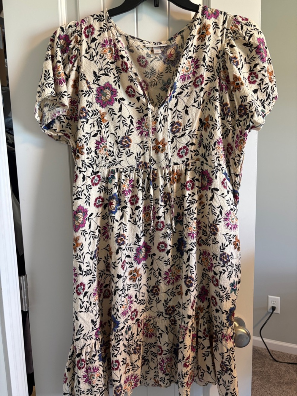 Knox Rose Cream Floral V-Neck Mini Dress with Pink and Mustard Blooms